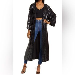 Good American Black Sequin Robe Duster Jacket Size 00/0 NEW